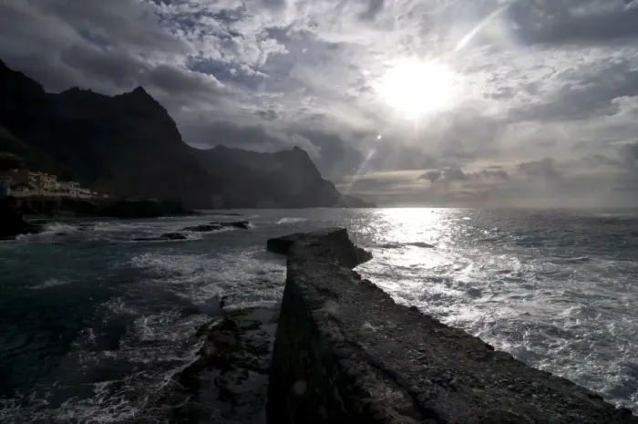 Framed Print : Stonewall at sunset on the coast of Santo Antao, Cape Verde, Africa Framed Print : Stonewall at sunset on the coast of Santo Antao, Cape Verde, Africa