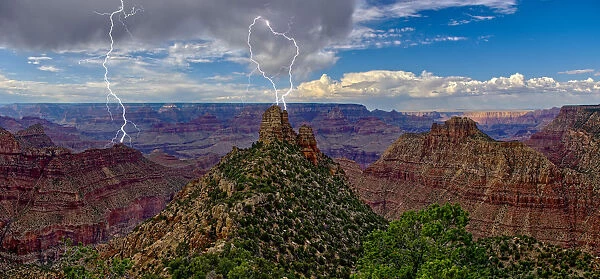 A storm brewing directly over the Sinking Ship on the south rim of the Grand Canyon