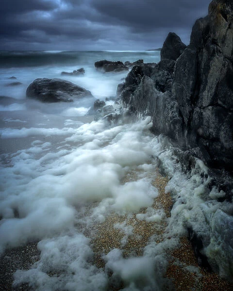 Stormy Bagh Steinigidh beach, Isle of Harris, Outer Hebrides, Scotland, United Kingdom