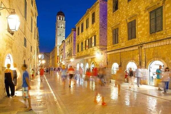 Stradun at dusk, UNESCO World Heritage Site, Dubrovnik, Dalmatian Coast, Dalmatia, Croatia, Europe