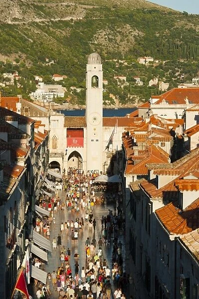 Stradun street and watch tower, Dubrovnik, UNESCO World Heritage Site, Dubrovnik-Neretva county