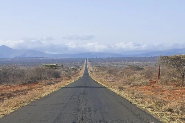 Straight road leading into Kenya in Southern Ethiopia, Africa