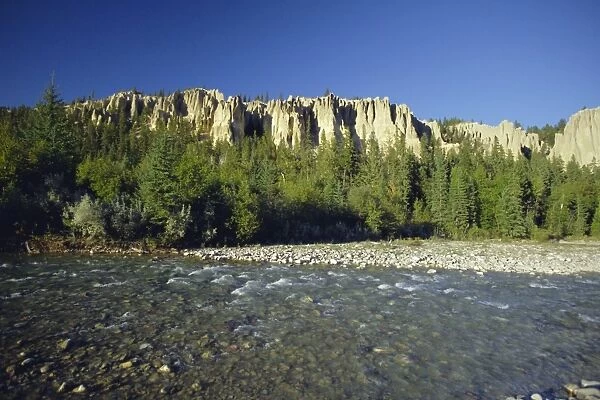 Strange eroded rock formations, Dutch Creek Hoodoos and Kootenay River