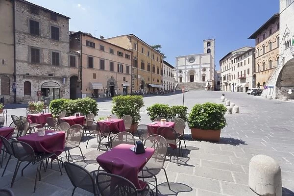 Street cafe at Piazza del Popolo Square, Duomo Santa Maria Cathedral, Todi, Perugia District