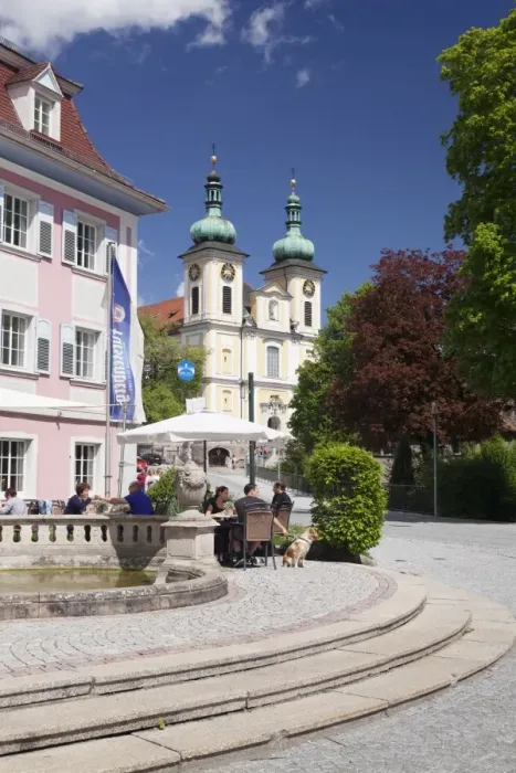 Framed Print : Street cafe, St. Johann Church, Donaueschingen, Black Forest, Baden Wurttemberg, Germany Framed Print : Street cafe, St. Johann Church, Donaueschingen, Black Forest, Baden Wurttemberg, Germany