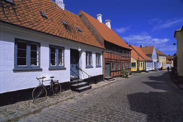 Street of colourful houses, Aeroskobing, island of Aero, Denmark, Scandinavia, Europe