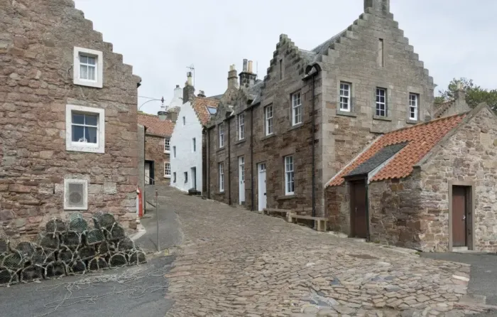 Framed Print : A street in Crail with lobster pots, Fife Coast, Scotland, United Kingdom, Europe Framed Print : A street in Crail with lobster pots, Fife Coast, Scotland, United Kingdom, Europe
