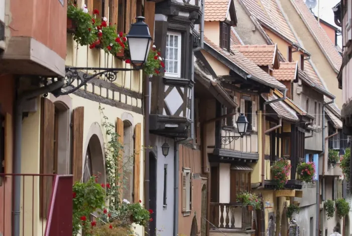 Framed Print : Street in the heritage village of Eguisheim, Alsatian Wine Road, Haut Rhin Framed Print : Street in the heritage village of Eguisheim, Alsatian Wine Road, Haut Rhin