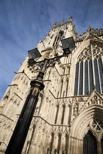 Street lamp and West Front of York Minster, York, Yorkshire, England