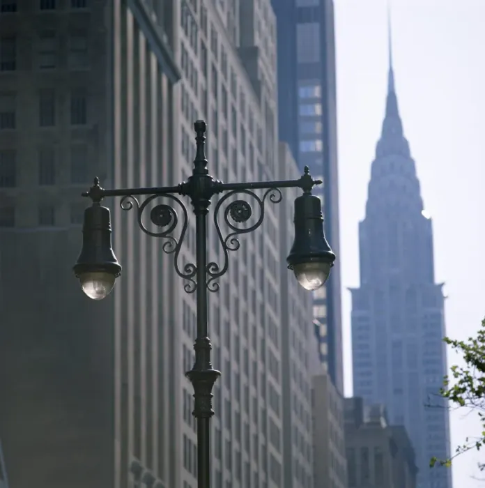 Framed Print : Street lamps and the Empire State Building Framed Print : Street lamps and the Empire State Building