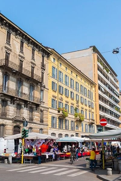 A street market in Milan, Lombardy, Italy, Europe