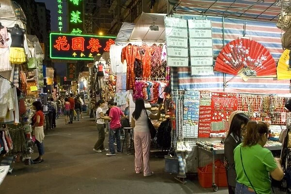 Street market at night, Mongkok, Kowloon, Hong Kong, China, Asia
