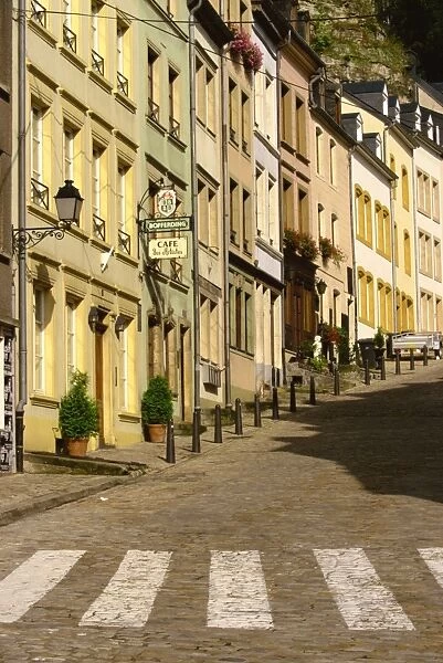 Street scene of cafe and houses in the valley village of Grund