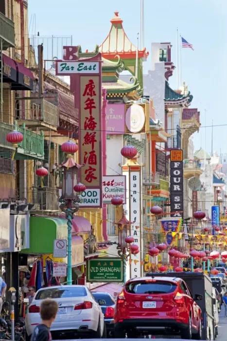 Framed Print : Street scene in China Town section of San Francisco, California, United States of America, North America Framed Print : Street scene in China Town section of San Francisco, California, United States of America, North America