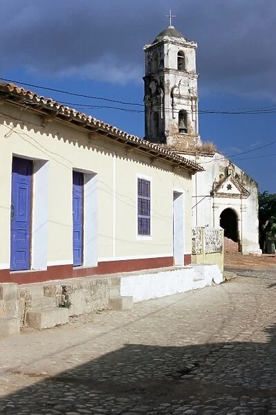 Street scene with church belltower, Trinidad, UNESCO World Heritage Site