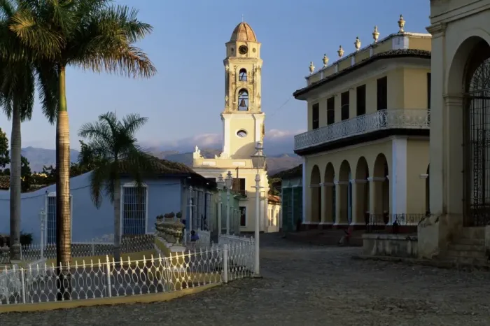 Framed Print : Street scene with church belltower, Trinidad, UNESCO World Heritage Site Framed Print : Street scene with church belltower, Trinidad, UNESCO World Heritage Site