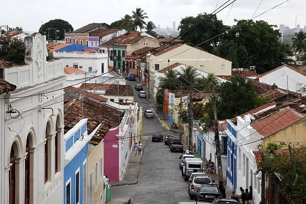 Street scene with colorful houses, Olinda, UNESCO World Heritage Site, Pernambuco, Brazil, South America