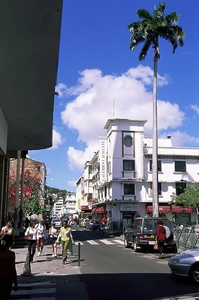 Street scene with Galeries LaFayette in centre of Fort de France, Martinique