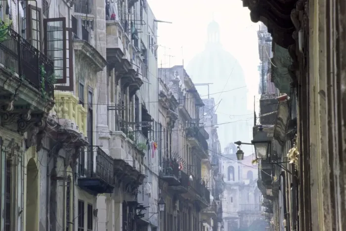 Framed Print : Street scene in Havana Viejo, with Capitolio Nacional in background, Havana (La Habana) Framed Print : Street scene in Havana Viejo, with Capitolio Nacional in background, Havana (La Habana)