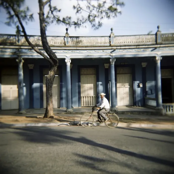 Framed Print : Street scene with man on bicycle, Vinales, Cuba, West Indies, Central America Framed Print : Street scene with man on bicycle, Vinales, Cuba, West Indies, Central America