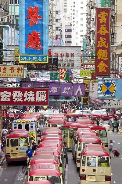 Street scene and Mini bus station, Mong Kok, Kowloon, Hong Kong, China, Asia