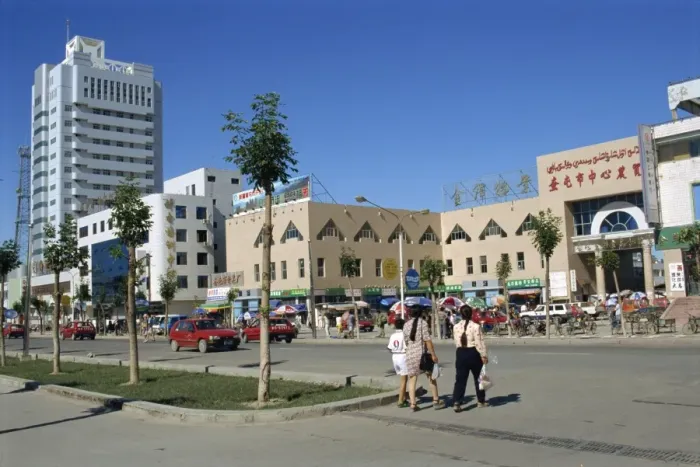 Framed Print : Street scene in the new wealthy town of Kuytun in Xinjiang, China, Asia Framed Print : Street scene in the new wealthy town of Kuytun in Xinjiang, China, Asia