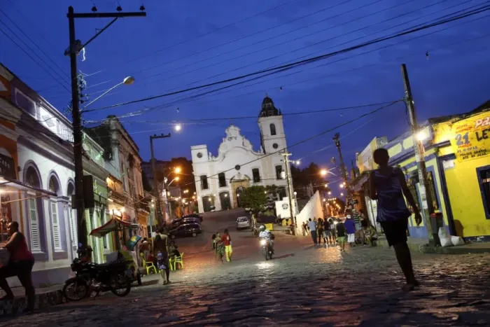 Framed Print : Street scene at night, Olinda, Pernambuco, Brazil, South America Framed Print : Street scene at night, Olinda, Pernambuco, Brazil, South America