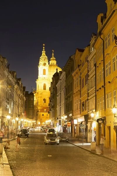 Street scene at night, Prague, Czech Republic, Europe