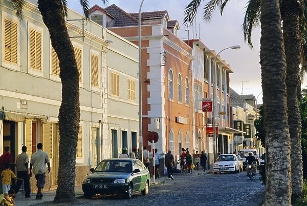Street scene on sea front in Mindelo, capital of Sao Vicente Island, Cape Verde Islands