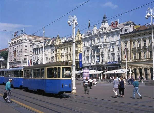 Street scene with tram, in the city centre of Zagreb, Croatia, Europe