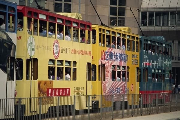 Street scene and trams, Hong Kong, China, Asia