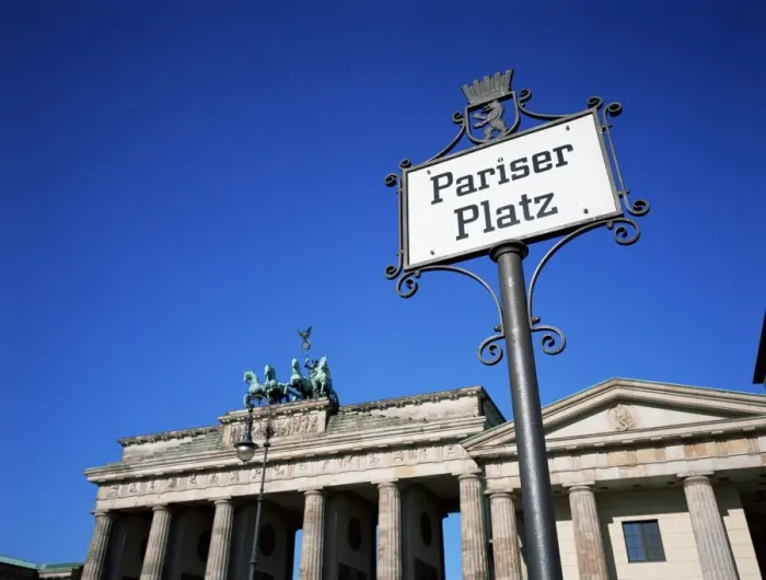 Framed Print : Street sign and Brandenburg Gate
