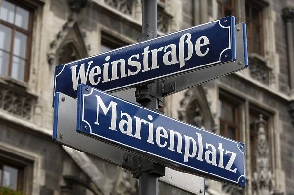 Street signs for Marienplatz and Weinstrasse
