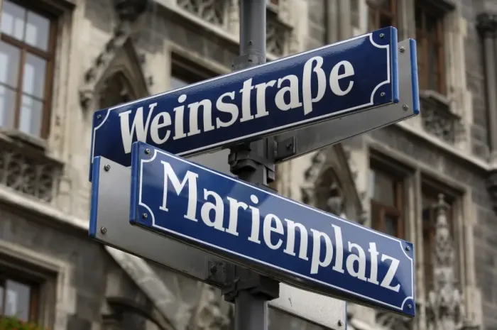 Framed Print : Street signs for Marienplatz and Weinstrasse Framed Print : Street signs for Marienplatz and Weinstrasse