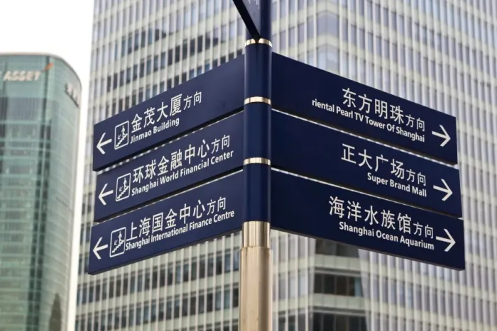 Framed Print : Street signs in Pudong, Shanghai, China, Asia Framed Print : Street signs in Pudong, Shanghai, China, Asia