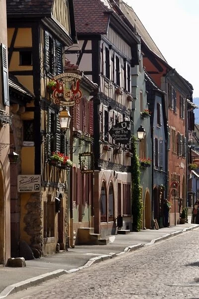 Street of timbered buildings, Turckheim, Haut-Rhin, Alsace, France, Europe