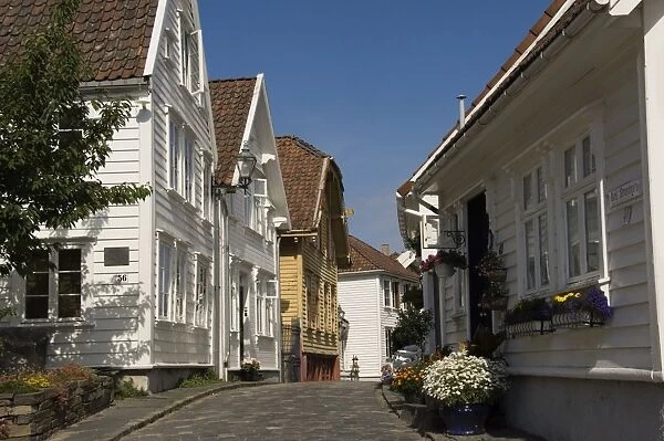 A street of wooden houses in the old town adjacent to the harbour, Stavanger
