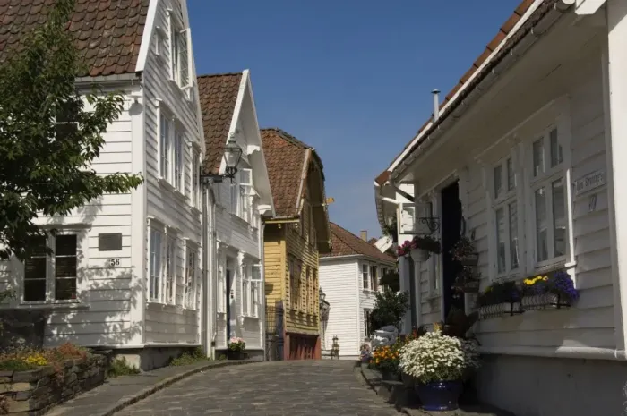 Framed Print : A street of wooden houses in the old town adjacent to the harbour, Stavanger Framed Print : A street of wooden houses in the old town adjacent to the harbour, Stavanger