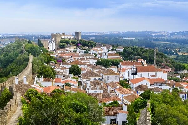 Streets and castle in the medieval walled village of Obidos in Portugals Centro region