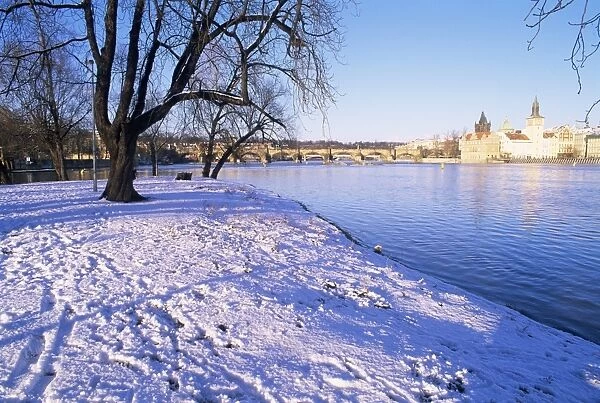 Strelecky Island, Vltava River and Old Town in winter, Mala Strana, Prague