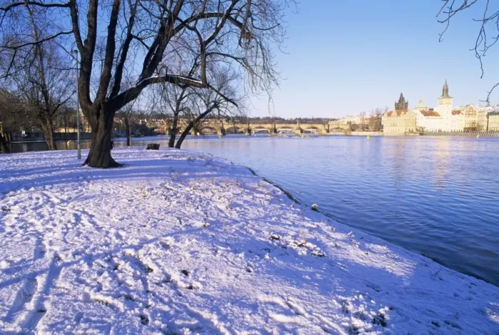 Framed Print : Strelecky Island, Vltava River and Old Town in winter, Mala Strana, Prague Framed Print : Strelecky Island, Vltava River and Old Town in winter, Mala Strana, Prague