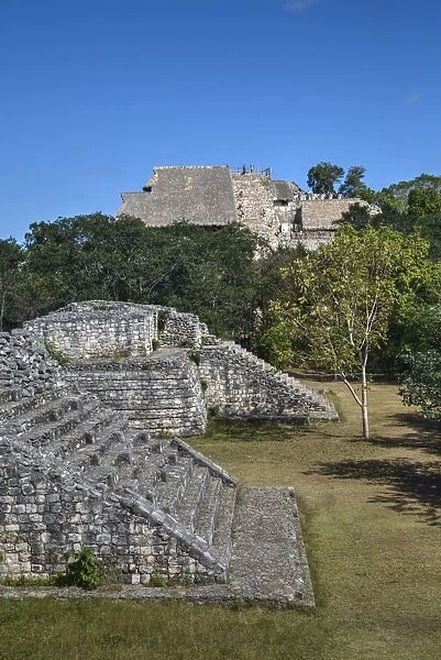Structure 17 in the foreground with The Acropolis behind, Ek Balam, Mayan archaeological site