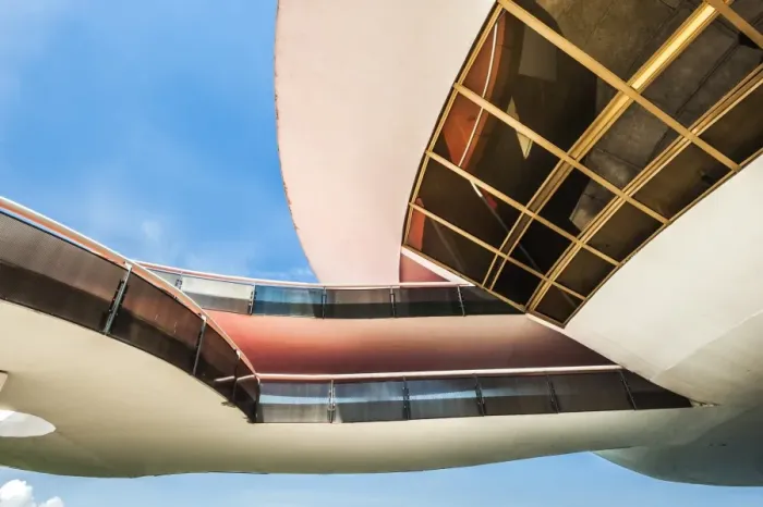 Framed Print : Detail of the structure of the Niemeyer Museum of Contemporary Arts, Niteroi, Rio de Janeiro, Brazil, South America Framed Print : Detail of the structure of the Niemeyer Museum of Contemporary Arts, Niteroi, Rio de Janeiro, Brazil, South America