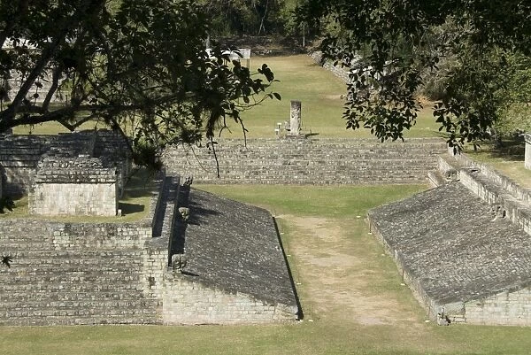 Structure No. 9 on left and Ball Court on right, Copan Archaeological Park