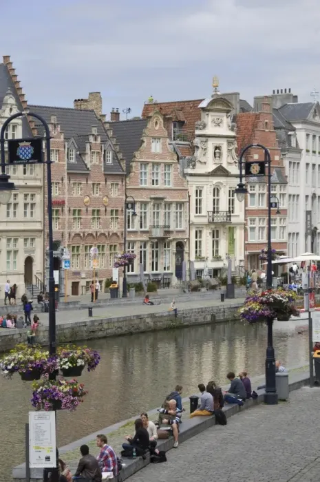 Framed Print : Students relaxing along the banks of the Graslei, Baroque style Flemish gables in the background, Ghent, Belgium, Europe Framed Print : Students relaxing along the banks of the Graslei, Baroque style Flemish gables in the background, Ghent, Belgium, Europe