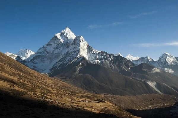 The stunning pointed peak of Ama Dablam, 6812m, seen from Dhukla in the Khumbu Region