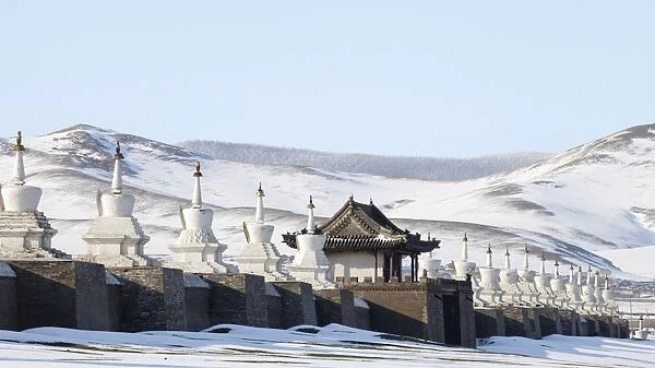 Stupas around Erdene Zuu monastery in Karakorum, Mongolia, Central Asia, Asia