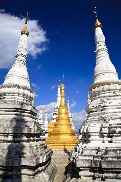 Stupas, Namhsan, Shan State, Myanmar, Asia
