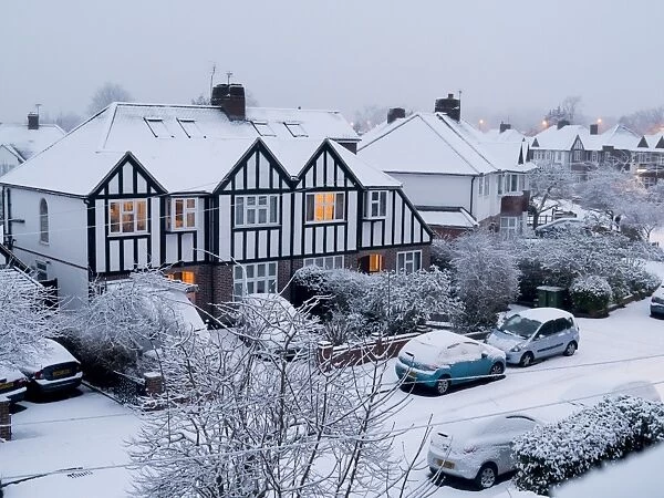 Suburban houses in winter, Surrey, England, United Kingdom, Europe