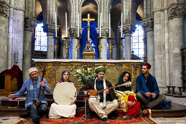 Sufi music band at Sufi Muslim wedding in St. Nicolass Catholic church, Blois
